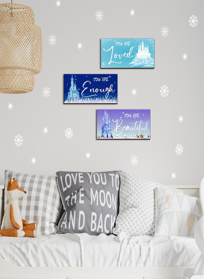 RattanView 3 Pcs Winter Wooden Hanging Wall Art Snowflake Positive Quotes Castle Wall Art Prints Blue Inspirational Word Sign Decors Gift for Bedroom Women Room Bathroom (9.84 x 3.94 Inch) - Image 4